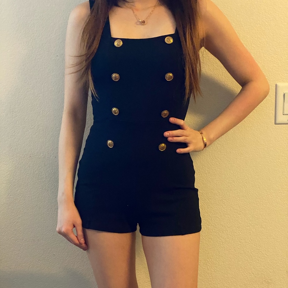 Black with gold button jumpsuit / romper